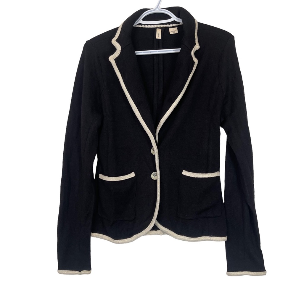 Anthropologie Moth Women's Black Knit Blazer with Cream Trim